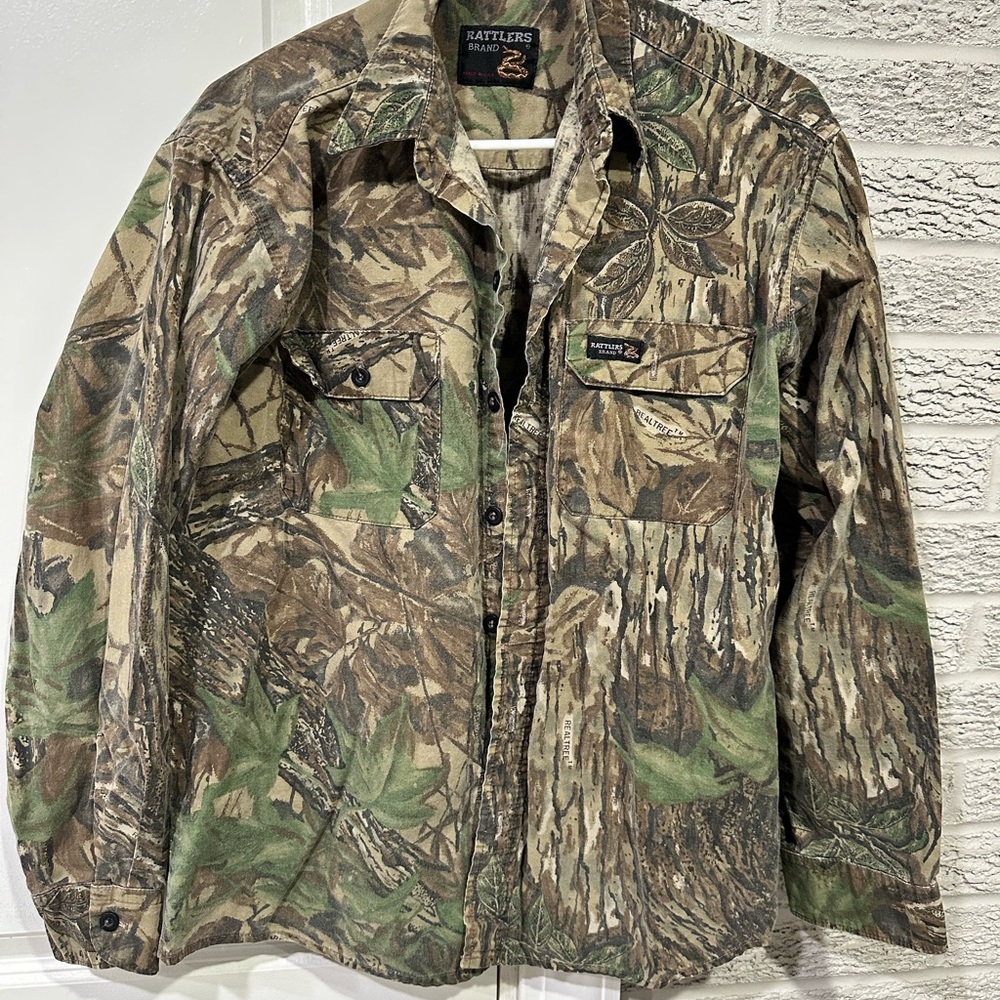Vintage Rattlers Camouflage Hunting Shirt Jacket - Green/Brown